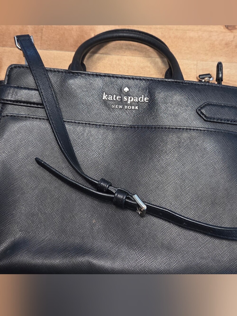 kate spade Black Leather Satchel Purse with Detachable Strap